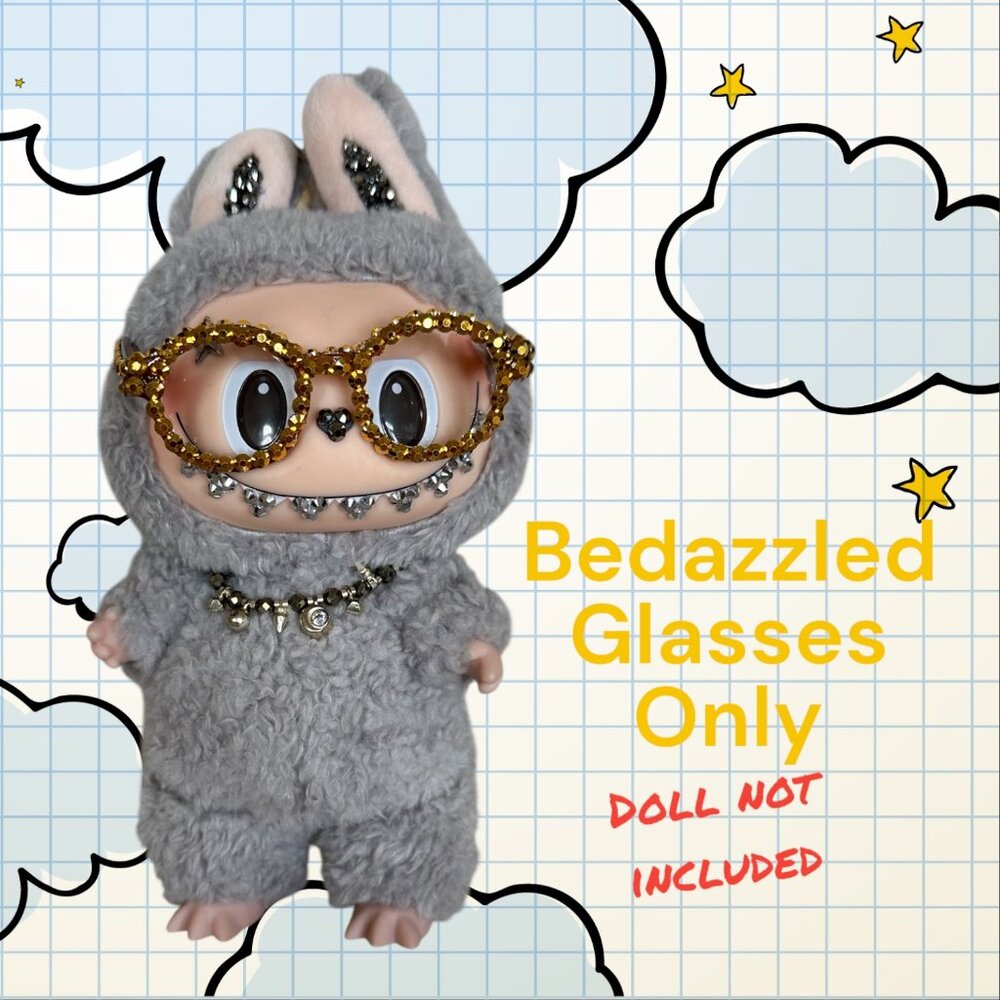 Labubu Bedazzled Rhinestone Embellished Bling Glasses - GOLD
